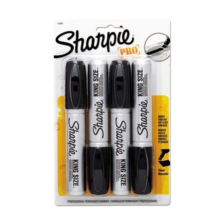 Sanford Sharpie, KING SIZE PERMANENT MARKER, BROAD CHISEL TIP, BLACK, 4PK 15661PP